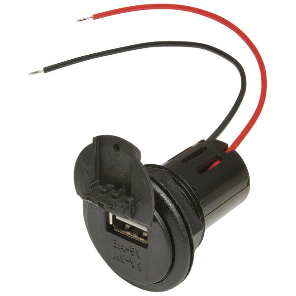 PRO CAR Einbausteckdose Power USB mit Gewindehülse und Deckel 12 - 24 V
